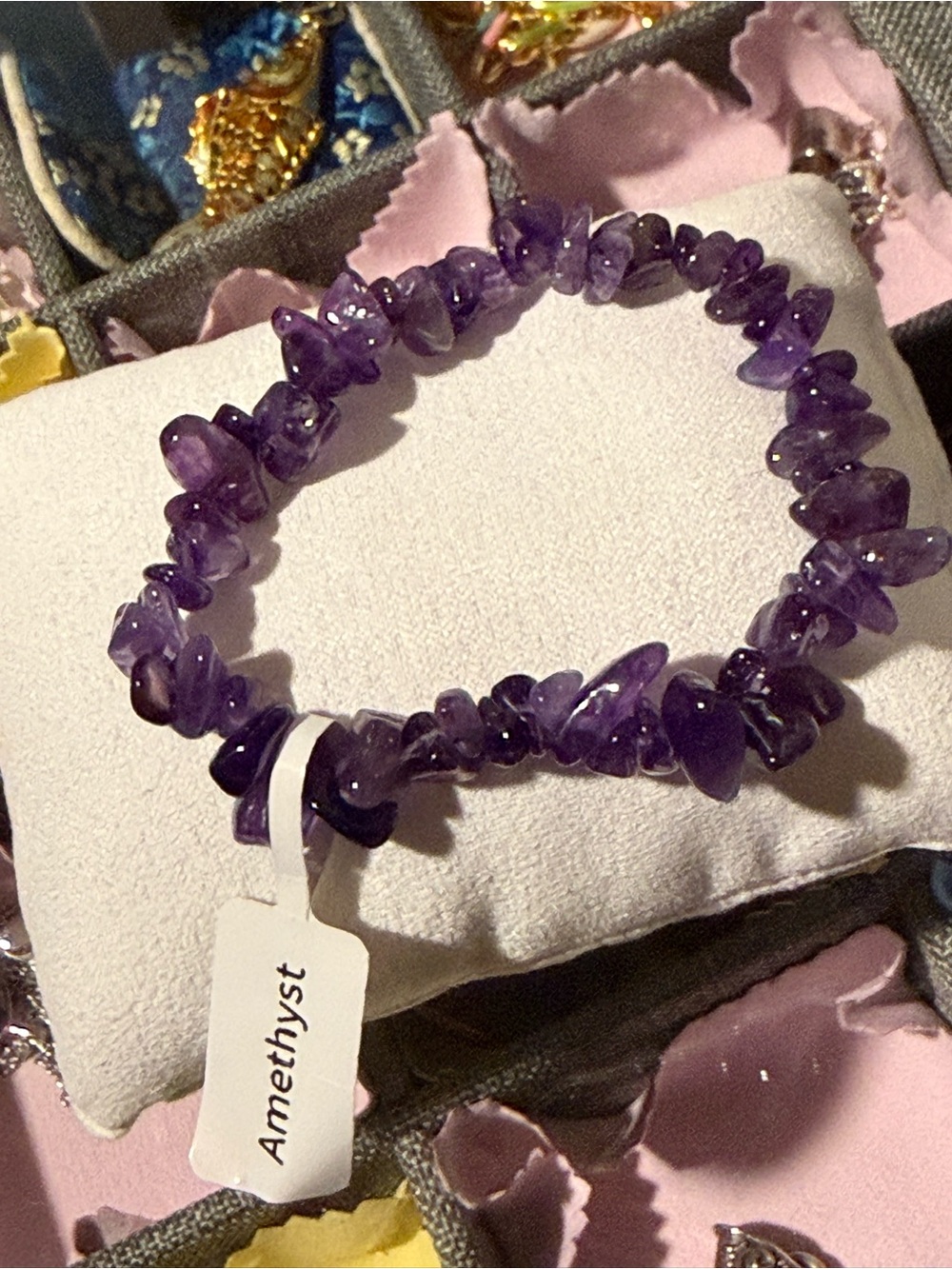 Amethyst Chip Bead Stretch Bracelet - Deep Purple